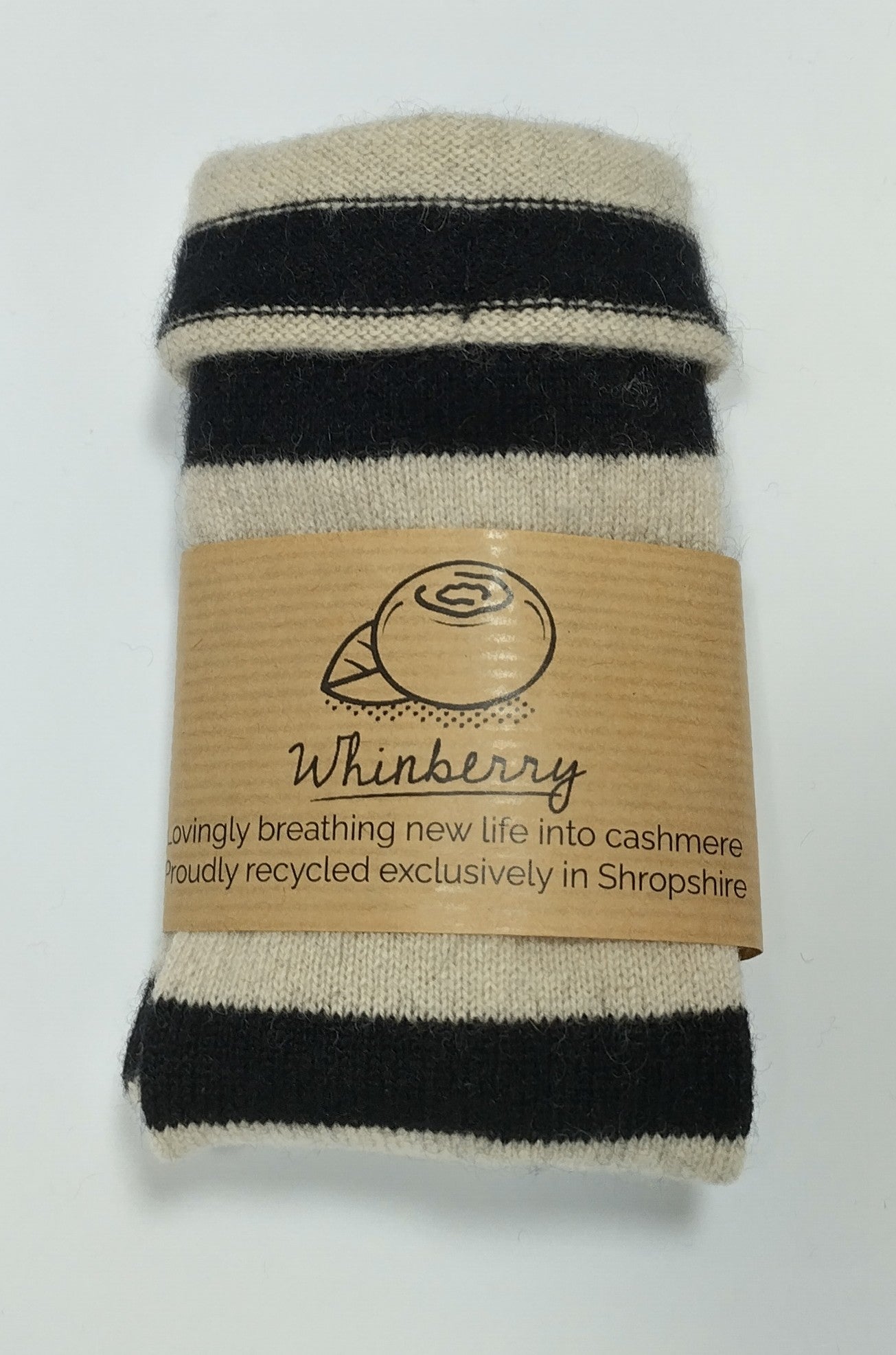 Stripey (Black/White/Grey/Navy) Cashmere Fingerless Gloves