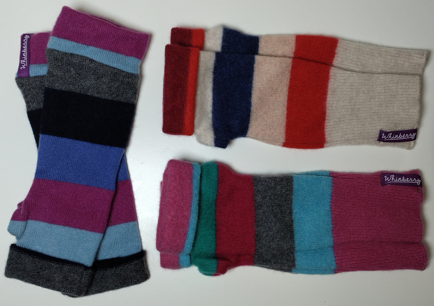 Bright Colour Stripey Cashmere Fingerless Gloves