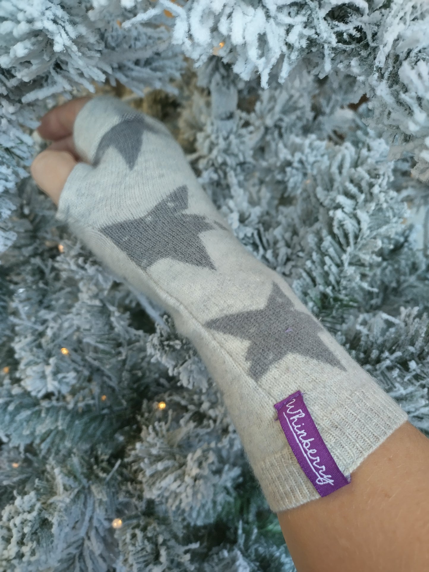 Star Patterned Cashmere Fingerless Gloves