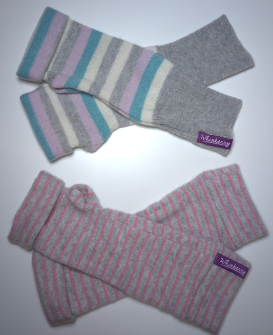 Pastel Colour Stripey Cashmere Fingerless Gloves